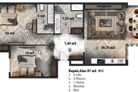 Daire  1+1  Bodrum, Muğla, Türkiye №179230 - 14