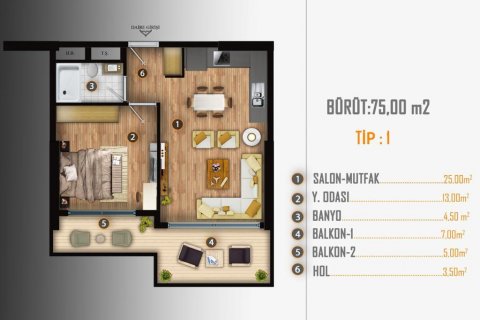 Продажа квартиры в Мерсине, Турция 2 комн., 75м2, №185958 – фото 29