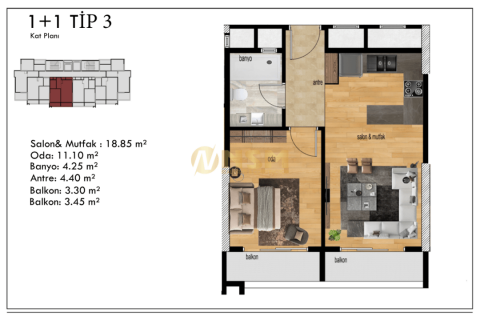 Apartment for sale  in Mersin, Turkey, 1 bedroom, 55m2, No. 179679 – photo 13