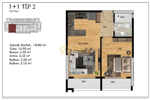Apartment for sale  in Mersin, Turkey, 1 bedroom, 55m2, No. 179679 – photo 12