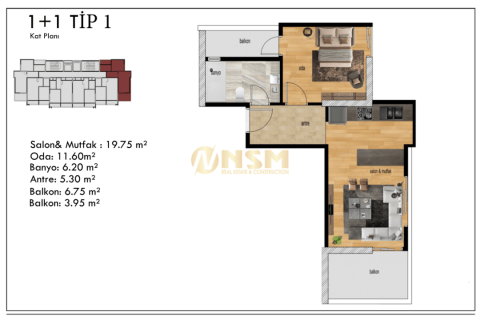 Apartment for sale  in Mersin, Turkey, 1 bedroom, 55m2, No. 179679 – photo 11