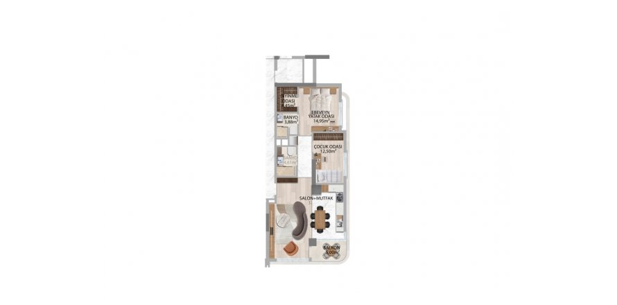 Floor plan «2BR-8», 2+1 in Palma Residence