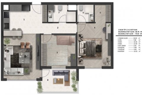 2+1 Lejlighed  i Antalya, Tyrkiet Nr. 164121 - 13