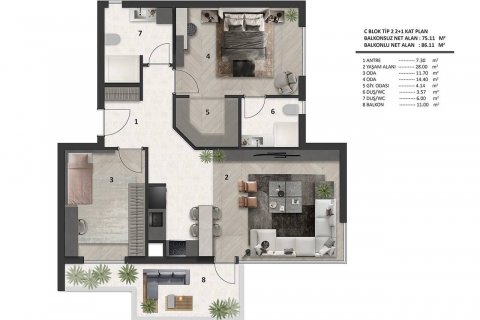 2+1 Lejlighed  i Antalya, Tyrkiet Nr. 164121 - 17