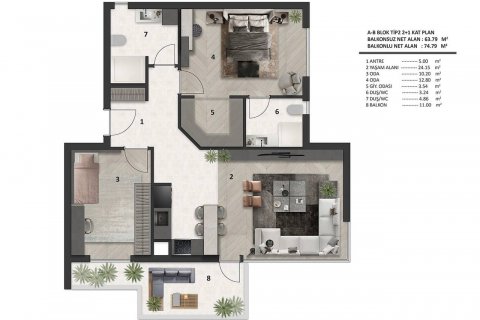 2+1 Lejlighed  i Antalya, Tyrkiet Nr. 164121 - 15