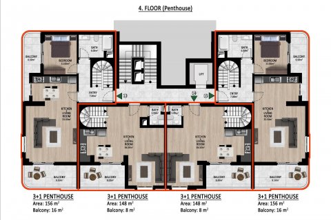 Продажа пентхауса  в Газипаше, Анталье, Турция 3+1, 148м2, №168970 – фото 9