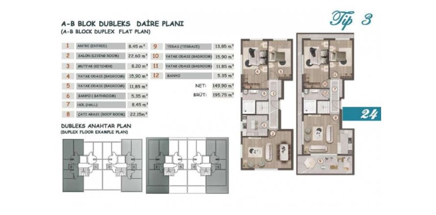 4+2 Leilighet i ARİA MARİN, Istanbul, Tyrkia Nr. 161635
