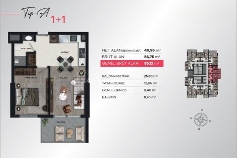 1+1 Leilighet i Izmir, Tyrkia Nr. 179312 - 13