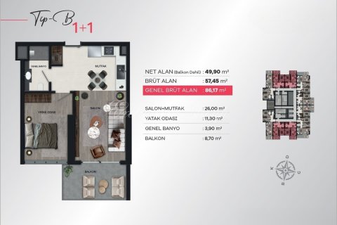 1+1 Leilighet i Izmir, Tyrkia Nr. 179312 - 14
