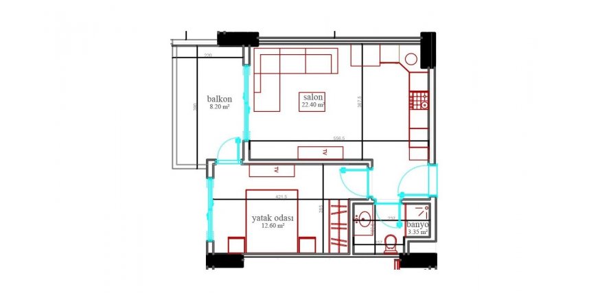 1+1 Lägenhet i Yekta Blue IV Residence, Mahmutlar, Antalya, Turkiet Nr. 166646